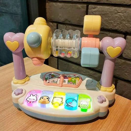 Jouet de piano musical pour bébés - Clavier à lumières et sons rotatifs avec bruits d'animaux, amusement éducatif pour les enfants de 1 à 3 ans, parfait cadeau de Noël