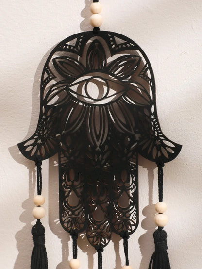 Hamsa Main Murale en Bois