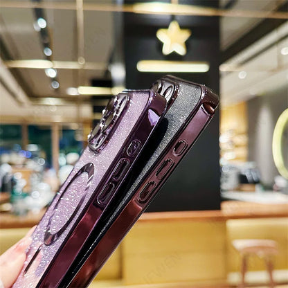 Coque de strap croisé en paillettes MagSafe de luxe pour iPhone 15, couvercle TPU avec charge sans fil électroplate et sangle.