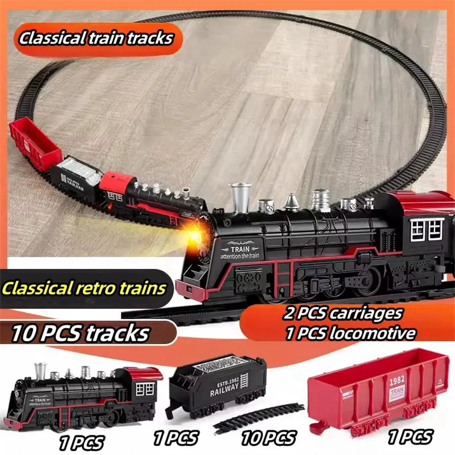 Ensemble de train électrique à vapeur rétro avec lumières - Jouet ferroviaire de Noël pour enfants, cadeau de vacances parfait