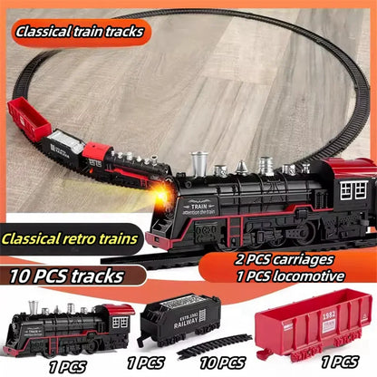Ensemble de train électrique à vapeur rétro avec lumières - Jouet ferroviaire de Noël pour enfants, cadeau de vacances parfait