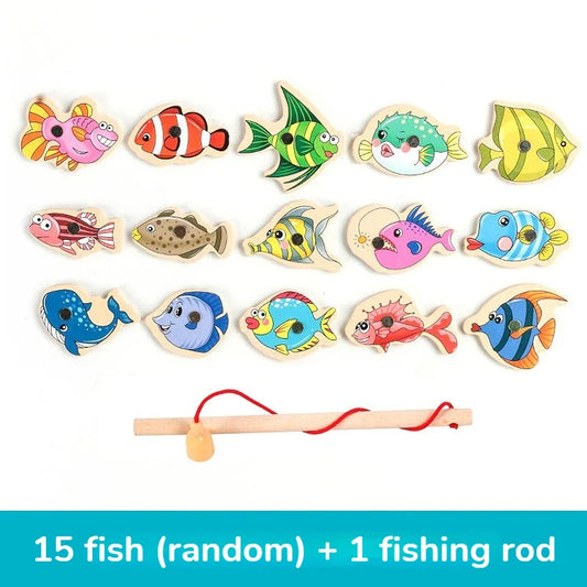 Jeu de pêche en bois Montessori interactif - Jouet d'apprentissage sur la vie marine magnétique pour enfants, engagement parent-enfant, design écologique