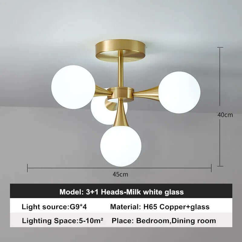 Lustre à boule en verre et cuivre moderne