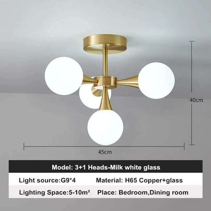 Lustre à boule en verre et cuivre moderne