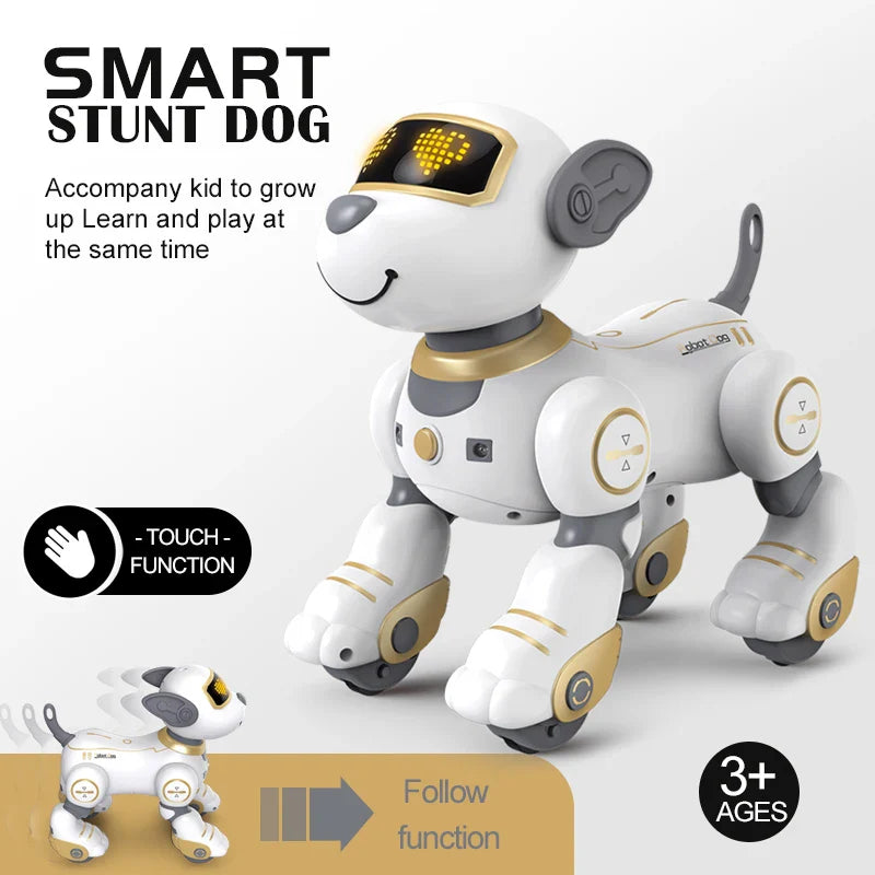 Chien robot RC à commande vocale programmable - Jouet stunt interactif pour enfants, compagnon musical