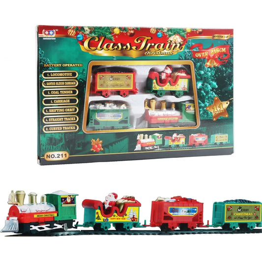 Ensemble de train électrique de Noël écologique - Piste pour enfants, cadeau de vacances sûr et décoration d'arbre avec thème de Noël 216 cm (85 pouces)