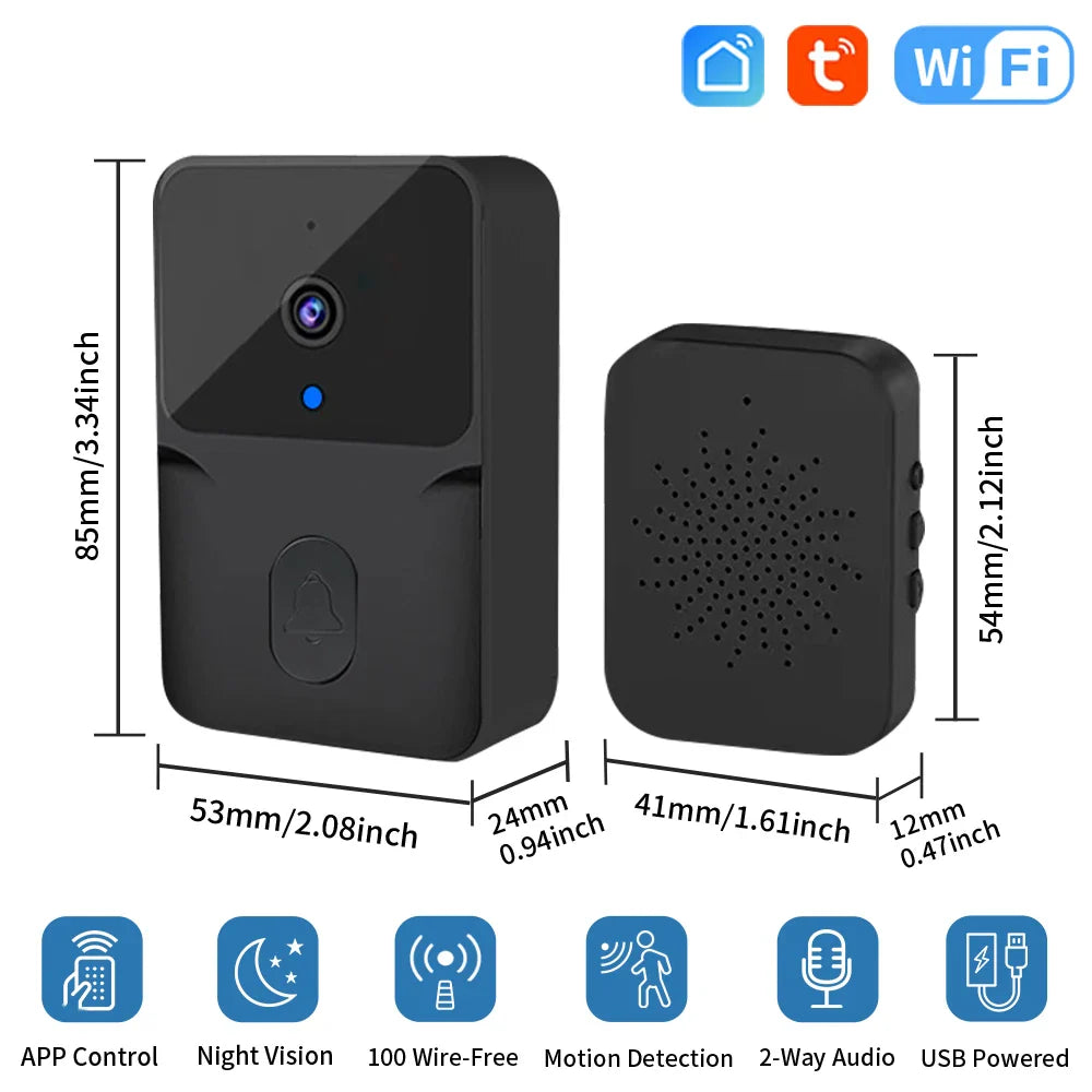 Belle caméra de porte vidéo sans fil Tuya HD - Détection de mouvement PIR WiFi et alarme contrôlée via les applications SmartLife Google Alexa
