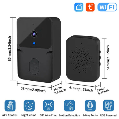 Belle caméra de porte vidéo sans fil Tuya HD - Détection de mouvement PIR WiFi et alarme contrôlée via les applications SmartLife Google Alexa