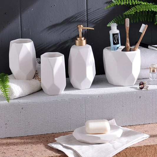 Ensemble de salle de bain Floroux en céramique 5 pièces | Design moderne | Accessoires de bain élégants pour la maison