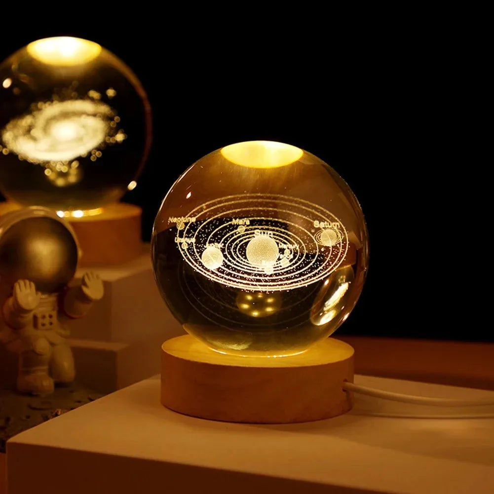 GALAXIE Éblouissante - Lampe à Crystal 3D avec Projections Planétaires - Éclairage USB Ambiance Cozy