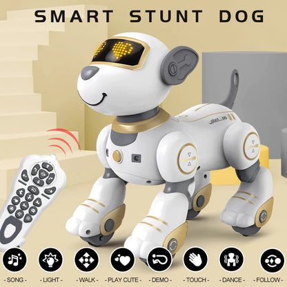 Chien robot RC à commande vocale programmable - Jouet stunt interactif pour enfants, compagnon musical