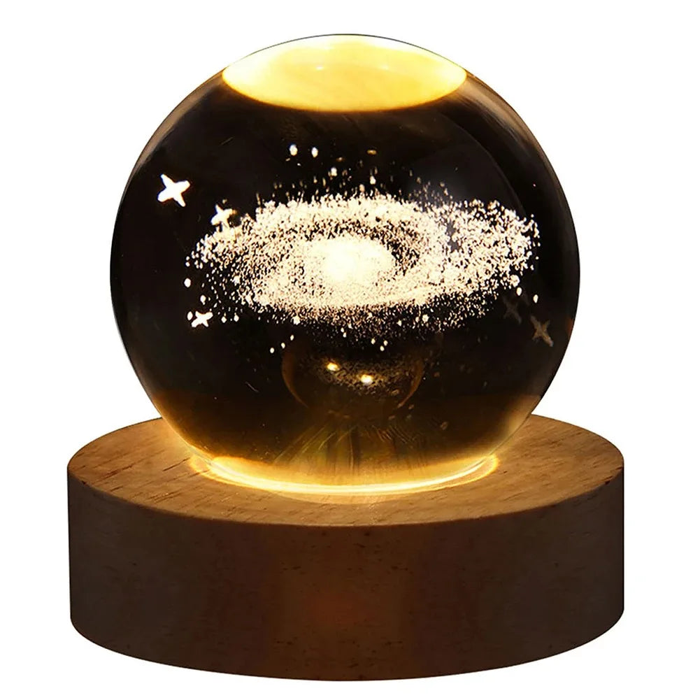 GALAXIE Éblouissante - Lampe à Crystal 3D avec Projections Planétaires - Éclairage USB Ambiance Cozy