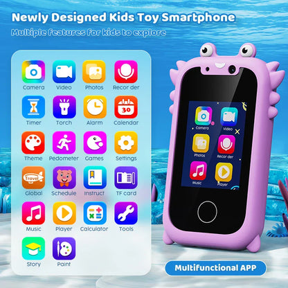 Jouet Smartphone Interactif pour Enfants - Lecteur Musical Éducatif avec Double Caméra, Écran Tactile & Carte Mémoire de 512 Mo pour un Apprentissage Créatif