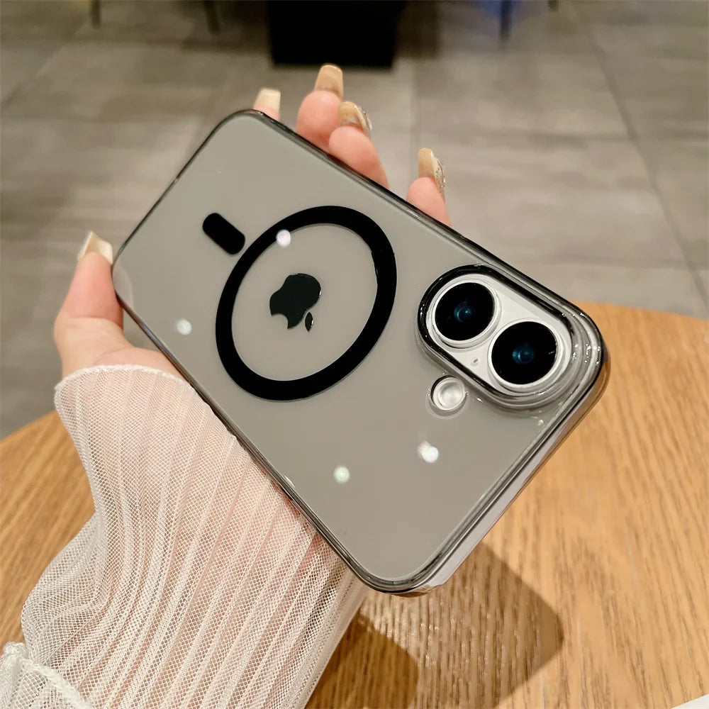 Coque de téléphone transparente de luxe MagSafe pour iPhone 16 15 14 13 12 11 Pro Max charge sans fil coque dure résistante aux chocs