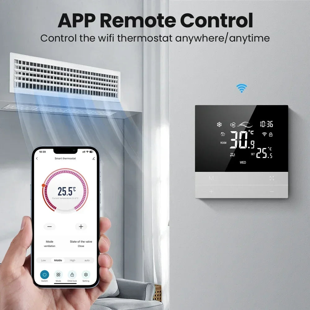 Contrôleur de climatiseur central Tuya avec thermostat intelligent - Contrôle des appareils de chauffage et de refroidissement via les applications SmartLife Google Alexa