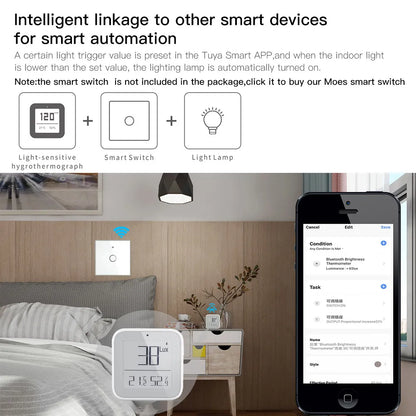Capteur de luminosité, de température et d'humidité Tuya ZigBee Smart Bluetooth Mesh - Contrôle WiFi via les applications SmartLife Google Alexa