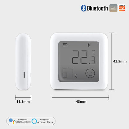 Capteur d'humidité et de température LCD compact Tuya Smart - Hygromètre WiFi Bluetooth contrôle via les applications SmartLife Google Alexa