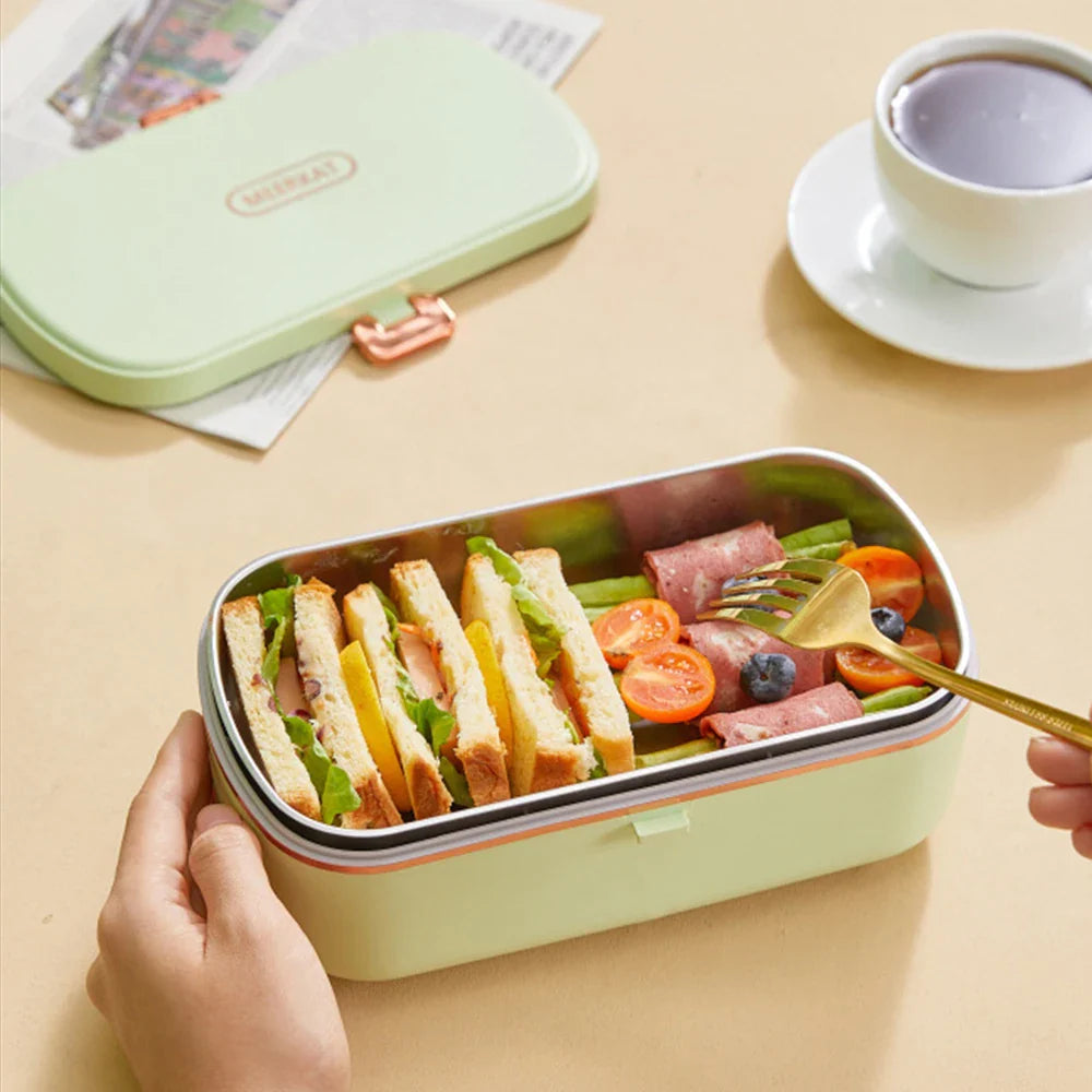 Bento à lunch box électrique portatif en acier inoxydable - Chauffage sans eau, capacité de 900ml, idéal pour le bureau et les voyages