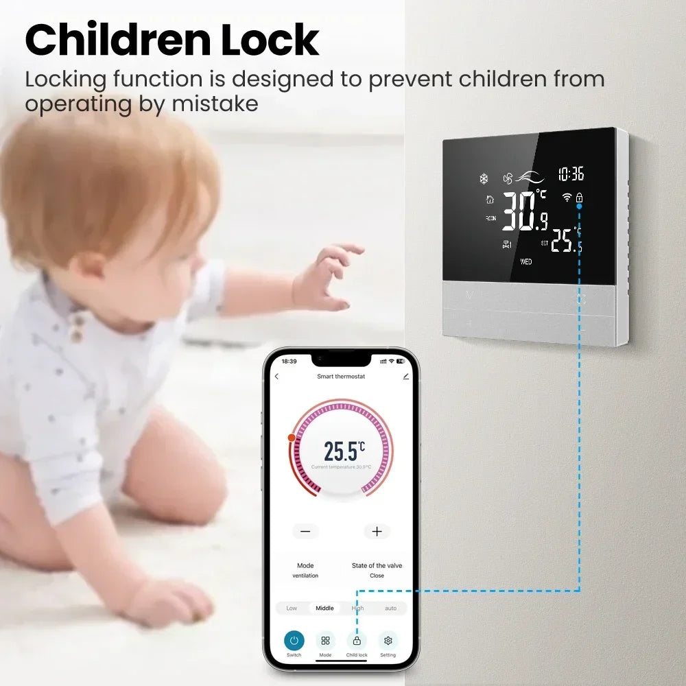 Contrôleur de climatiseur central Tuya avec thermostat intelligent - Contrôle des appareils de chauffage et de refroidissement via les applications SmartLife Google Alexa