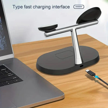 15W 3In1 MagSafe Support de Charge Sans Fil pour iPhone - Chargeur à Alimentation