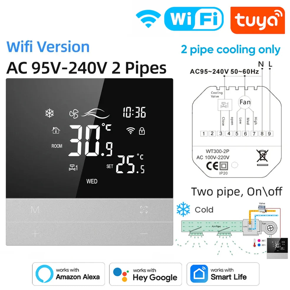 Contrôleur de climatiseur central Tuya avec thermostat intelligent - Contrôle des appareils de chauffage et de refroidissement via les applications SmartLife Google Alexa