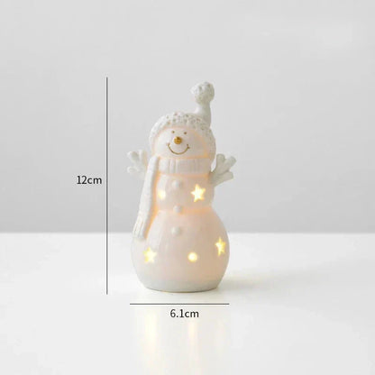 Bonhomme de neige en céramique lumineux – Figurine décorative festive pour des soirées d'hiver chaleureuses