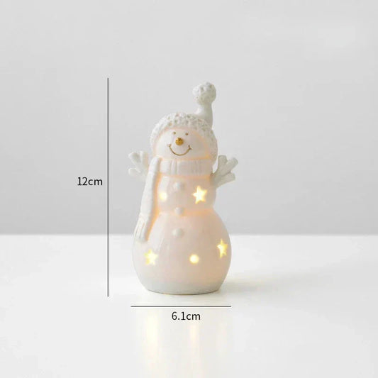Bonhomme de neige en céramique lumineux – Figurine décorative festive pour des soirées d'hiver chaleureuses