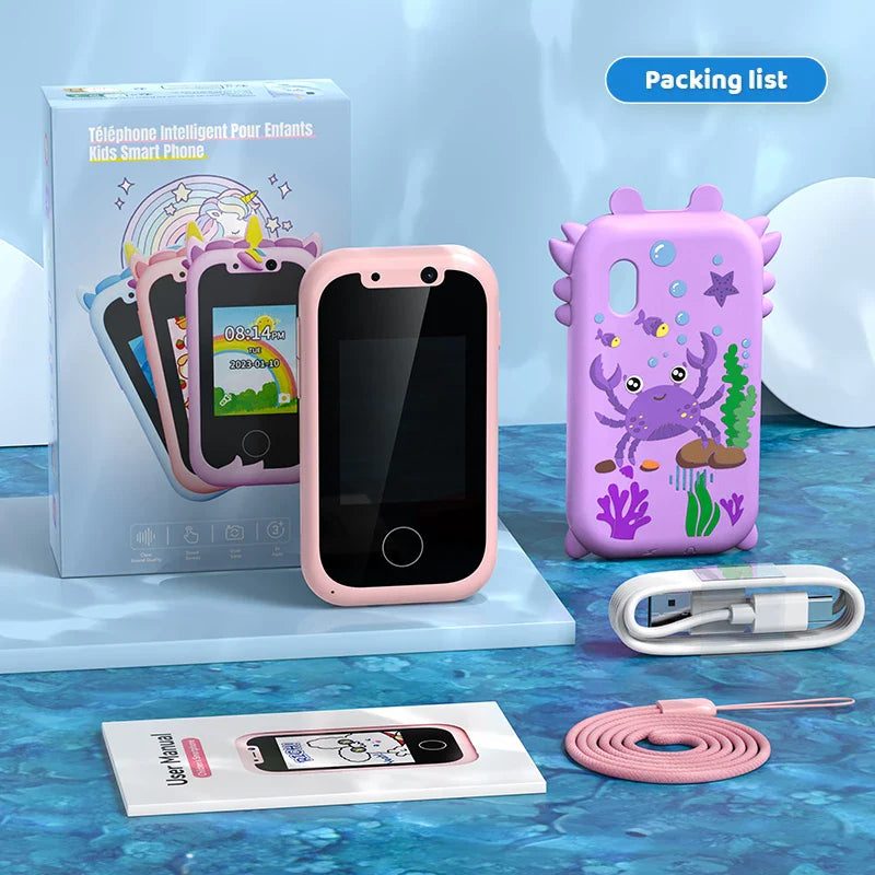 Jouet Smartphone Interactif pour Enfants - Lecteur Musical Éducatif avec Double Caméra, Écran Tactile & Carte Mémoire de 512 Mo pour un Apprentissage Créatif
