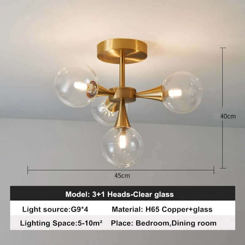 Lustre à boule en verre et cuivre moderne