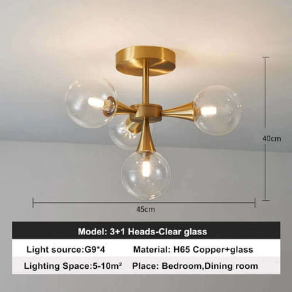 Lustre à boule en verre et cuivre moderne