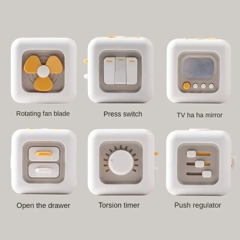 Cube Sensory 6-en-1 Montessori - Tableau d'activités éducatif pour bébés, développement des compétences de manipulation, cube d'activité de 3,5 pouces pour garçons et filles