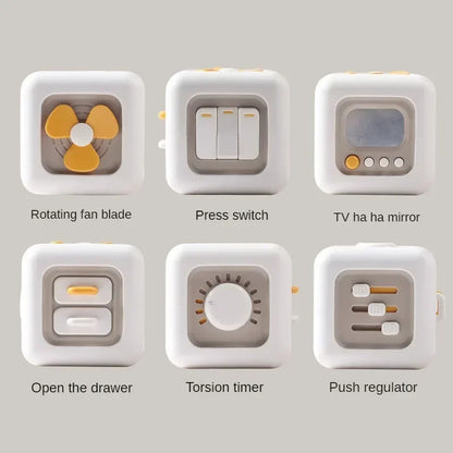 Cube Sensory 6-en-1 Montessori - Tableau d'activités éducatif pour bébés, développement des compétences de manipulation, cube d'activité de 3,5 pouces pour garçons et filles