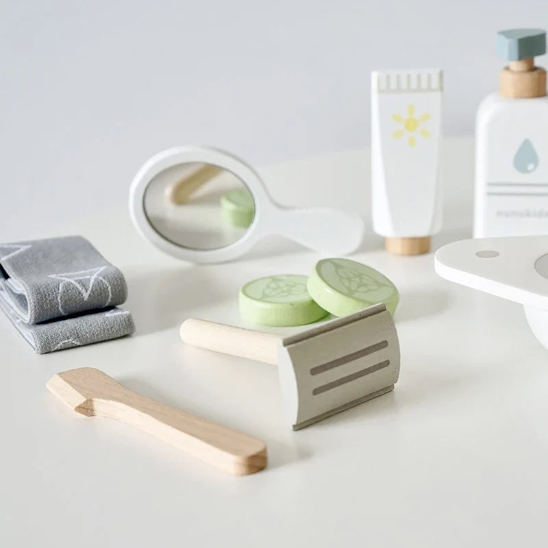 Ensemble de jeu de rôle de maquillage en bois pour enfants - Jouet de masque facial écologique pour un apprentissage créatif