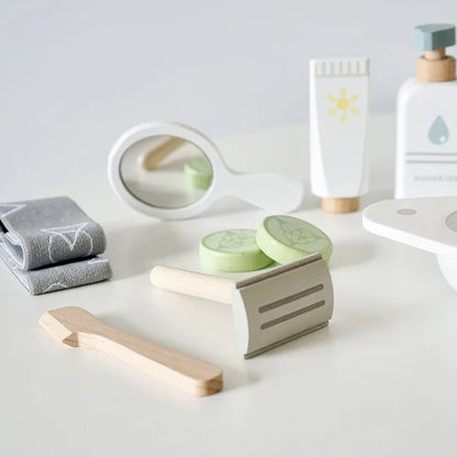 Ensemble de jeu de rôle de maquillage en bois pour enfants - Jouet de masque facial écologique pour un apprentissage créatif