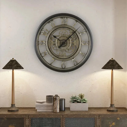 RusticGear – Horloge murale en métal avec chiffres arabes