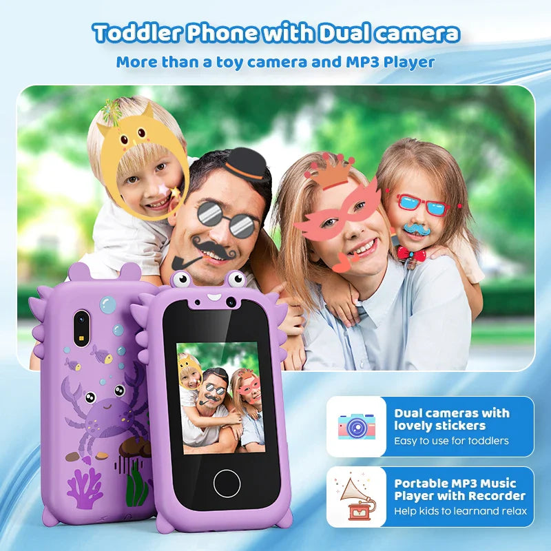 Jouet Smartphone Interactif pour Enfants - Lecteur Musical Éducatif avec Double Caméra, Écran Tactile & Carte Mémoire de 512 Mo pour un Apprentissage Créatif