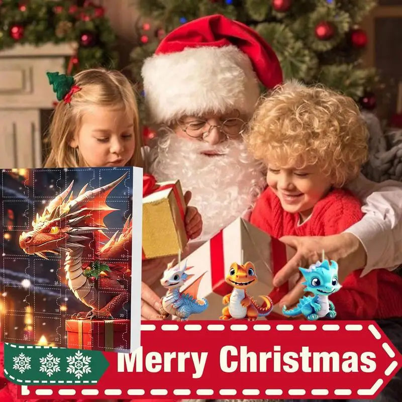 Calendrier de l'Avent Dinosaure en Acrylique – 24 Pendentifs Colorés pour Arbre de Noël & Sac à Dos, Cadeau de Vacances Amusant