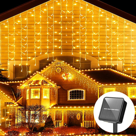 Guirlande lumineuse icicle solaire étanche - Décor de Noël d'extérieur avec 96 LED, 8 modes et télécommande pour jardin, patio, fête 3,5 m (137,7 pouces)