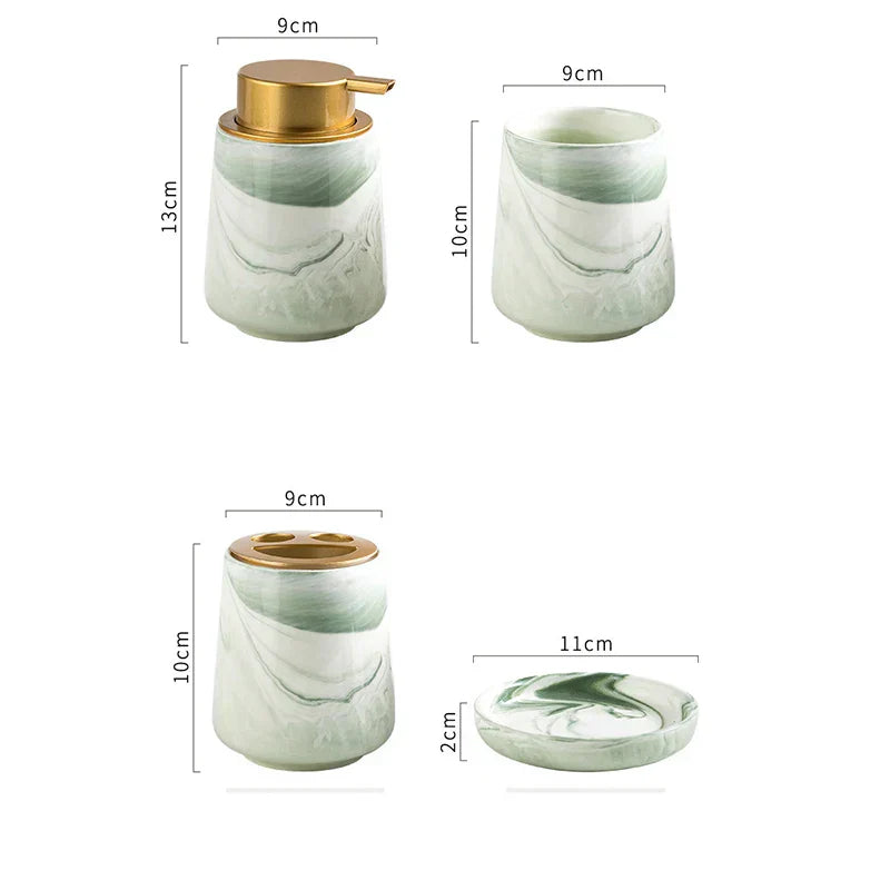 Floroux 4-piece bathroom set | Green marble design | Luxurious bathroom accessories for the home