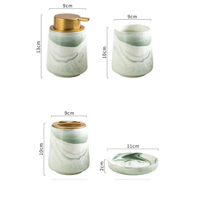 Floroux 4-piece bathroom set | Green marble design | Luxurious bathroom accessories for the home