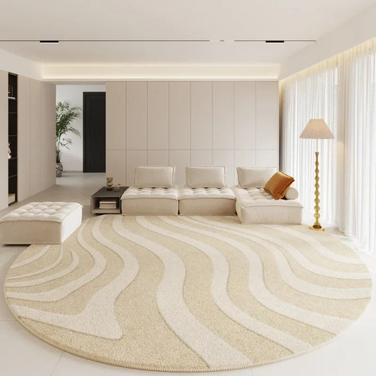 Tapis rond moderne - Tapis moelleux pour chambre et salon, décoration douce couleur crème