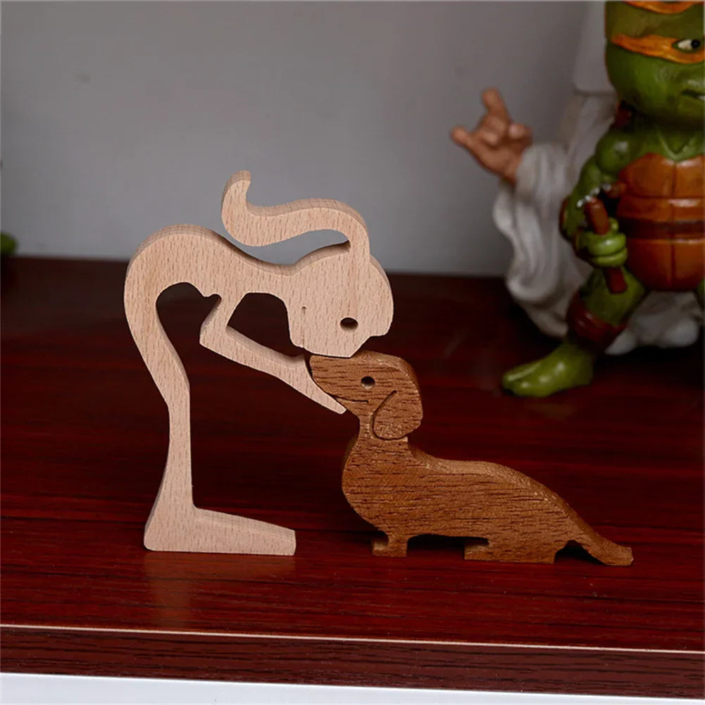 Figurine en bois de chien pour la famille, décoration de table de bureau artisanale, modèle de sculpture pour la maison et le bureau, sculpture d'animal de compagnie, cadeau de Noël