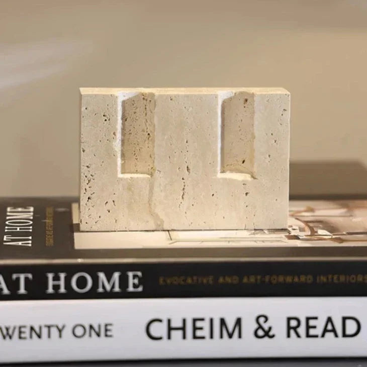 Floroux Candle Holder in Travertine | Elegant Table Decor | Faux Travertine for Elegant Atmosphere