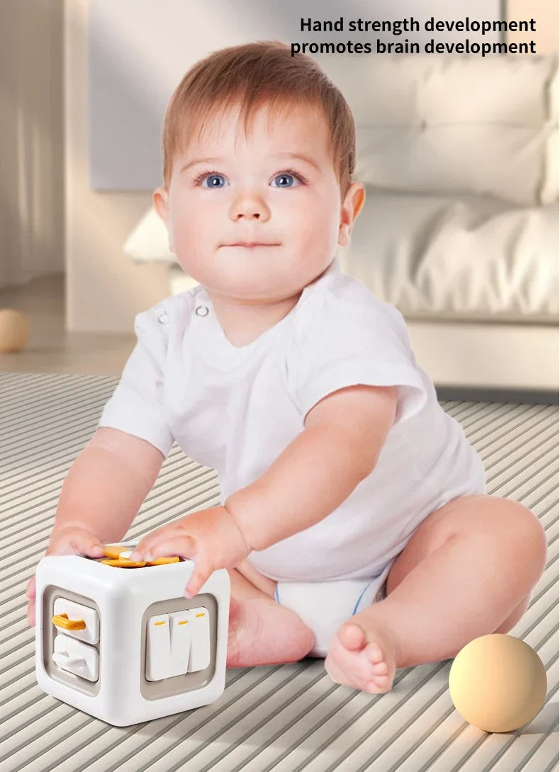 Cube Sensory 6-en-1 Montessori - Tableau d'activités éducatif pour bébés, développement des compétences de manipulation, cube d'activité de 3,5 pouces pour garçons et filles