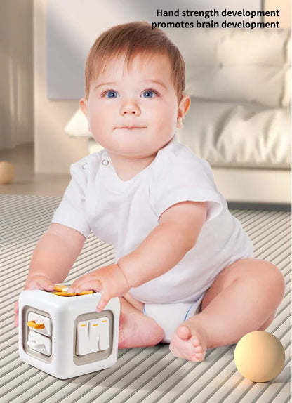 Cube Sensory 6-en-1 Montessori - Tableau d'activités éducatif pour bébés, développement des compétences de manipulation, cube d'activité de 3,5 pouces pour garçons et filles