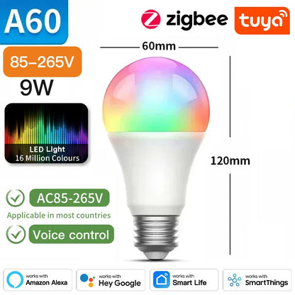 Ampoules intelligentes Tuya Zigbee E27 E14 GU10 - RGB Dimmables Contrôle WiFi via SmartLife Google Alexa Apps