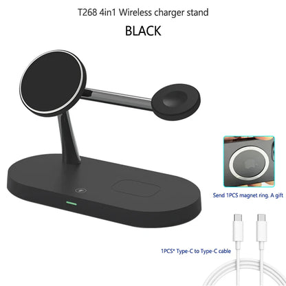 15W 4in1 MagSafe Qi Support de Charge sans Fil pour iPhone et Samsung - Chargeur de Bureau Rapide