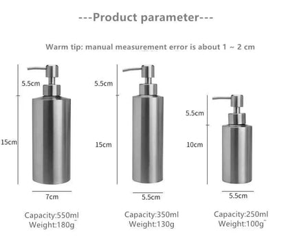 Distributeur de savon à pompe manuel en acier inoxydable élégant 250ml/350ml/550ml