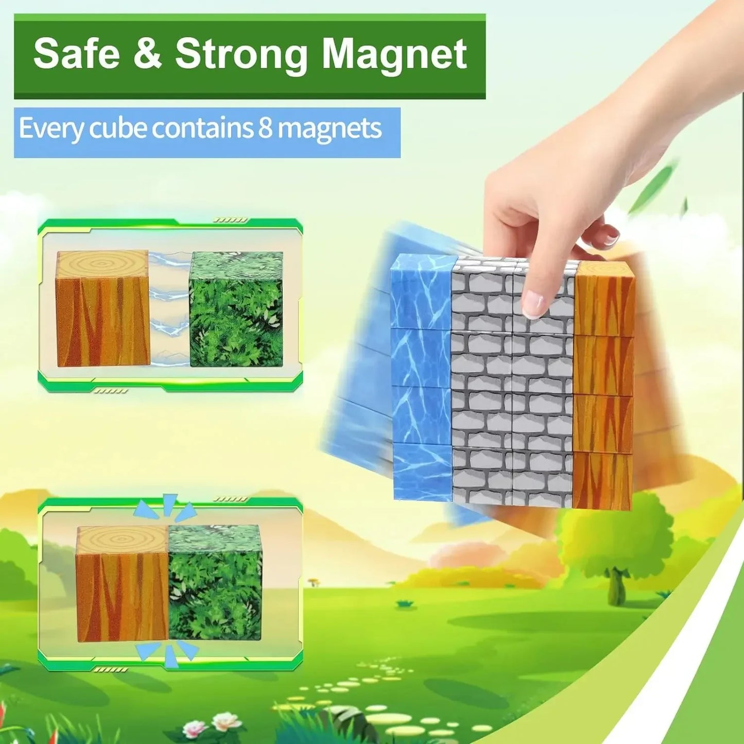 Ensemble de blocs de construction magnétiques - Jouets sensoriels STEM pour enfants, kit de construction écologique pour garçons et filles à partir de 6 ans