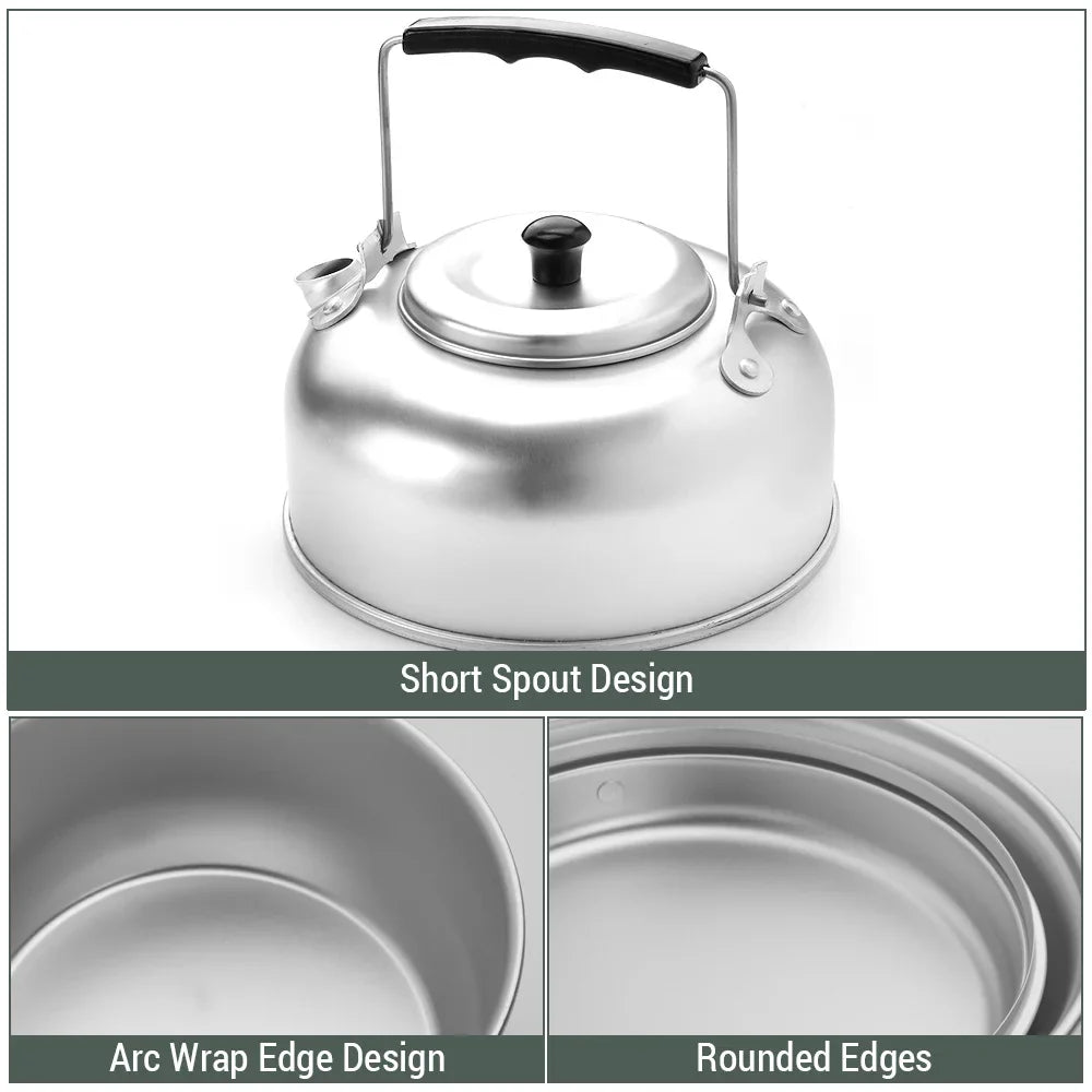 Kit de Réchaud de Camping 10pcs – Ensemble de Cuisine en Plein Air avec Casseroles, Poêles, Bouilloire, Réchaud à Alcool et Plus pour Randonnée, Camping et Escalade